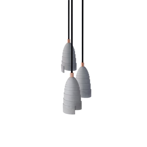 Lampe suspension en béton avec accessoires cuivrés made in France